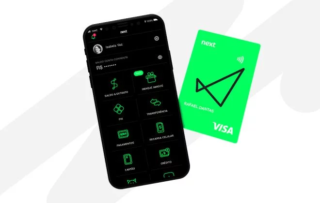 Conta gratuita e digital Next. Peça agora mesmo a sua com cartão de crédito.
