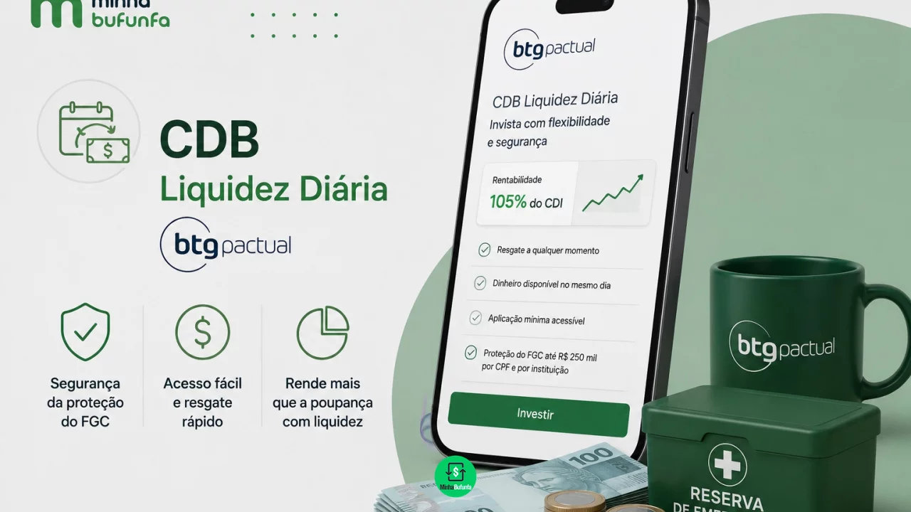 CDB de liquidez diária pelo BTG: como usar sem prender dinheiro de emergência