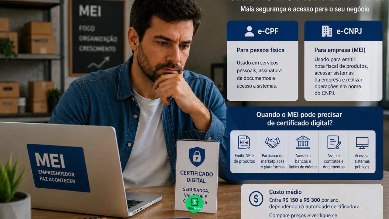 Certificado digital para MEI: quando ele é necessário para nota fiscal, banco ou marketplace
