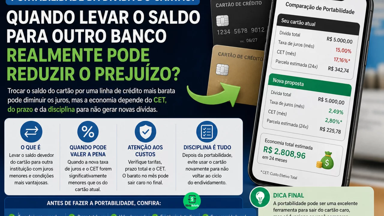 Portabilidade da dívida do cartão: quando levar o saldo para outro banco realmente pode reduzir o pr