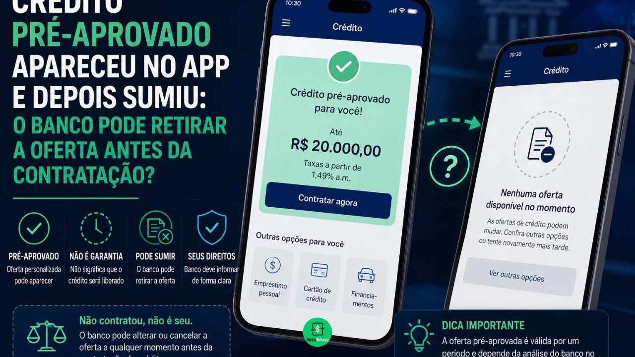 Crédito pré-aprovado apareceu no aplicativo e depois sumiu: o banco pode retirar a oferta antes da c