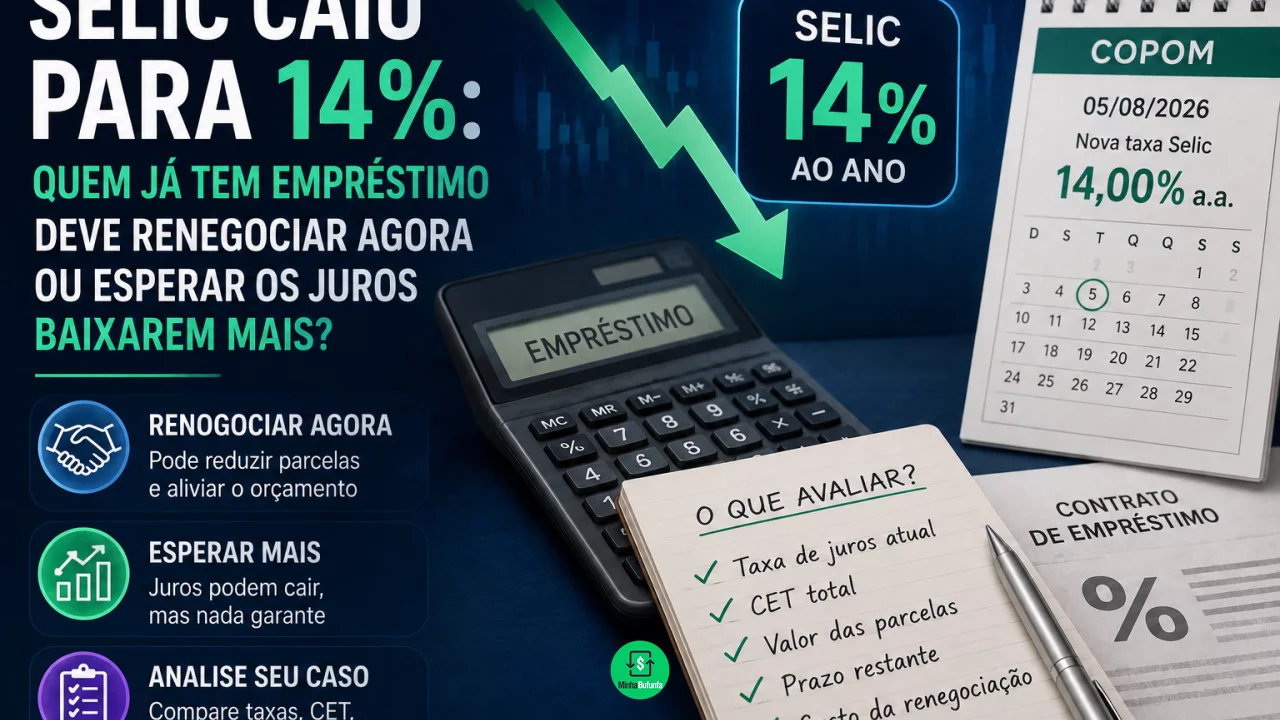 Selic caiu para 14%: quem já tem empréstimo deve renegociar agora ou esperar os juros baixarem mais?