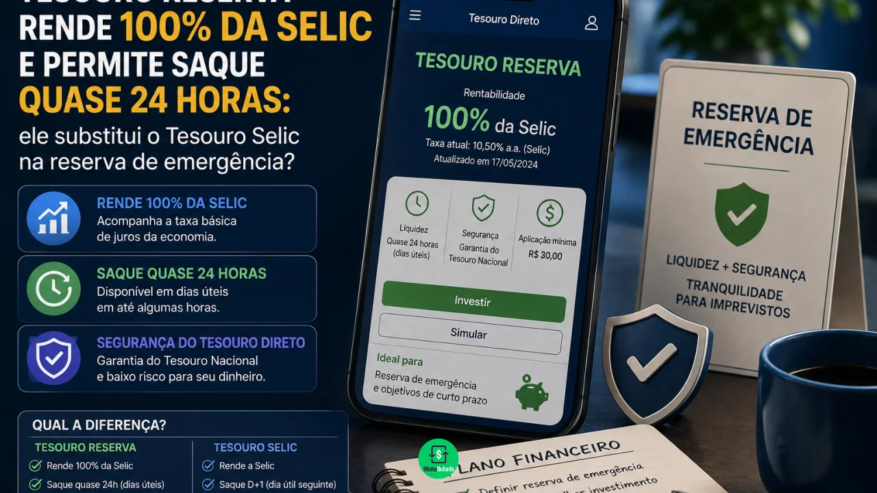 Tesouro Reserva rende 100% da Selic e permite saque quase 24 horas: ele substitui o Tesouro Selic na