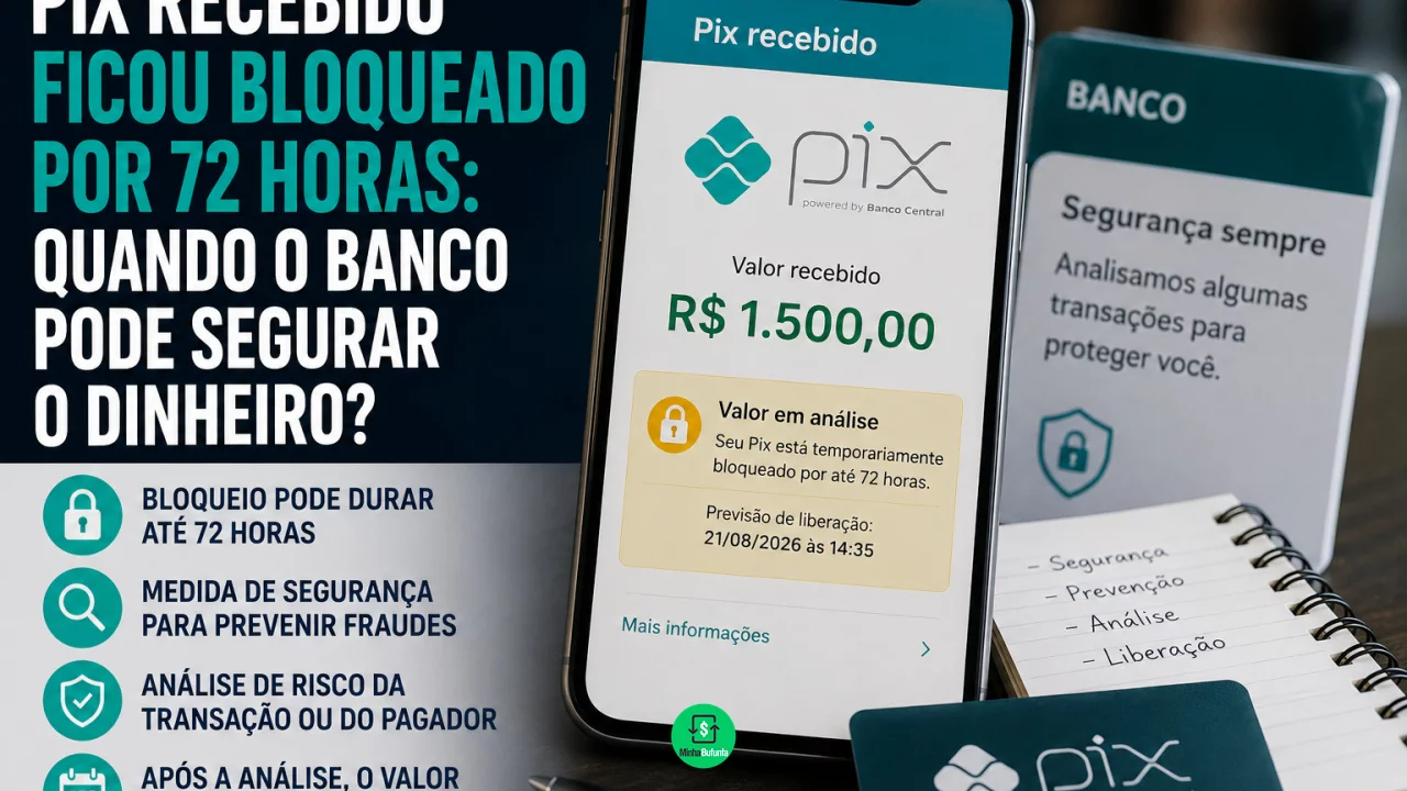 Pix recebido ficou bloqueado por 72 horas: quando o banco pode segurar o dinheiro?