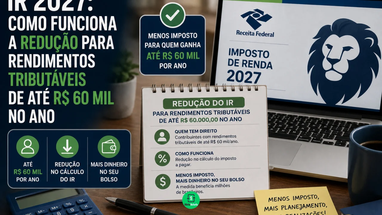 IR 2027: como funciona a redução para rendimentos tributáveis de até R$ 60 mil no ano