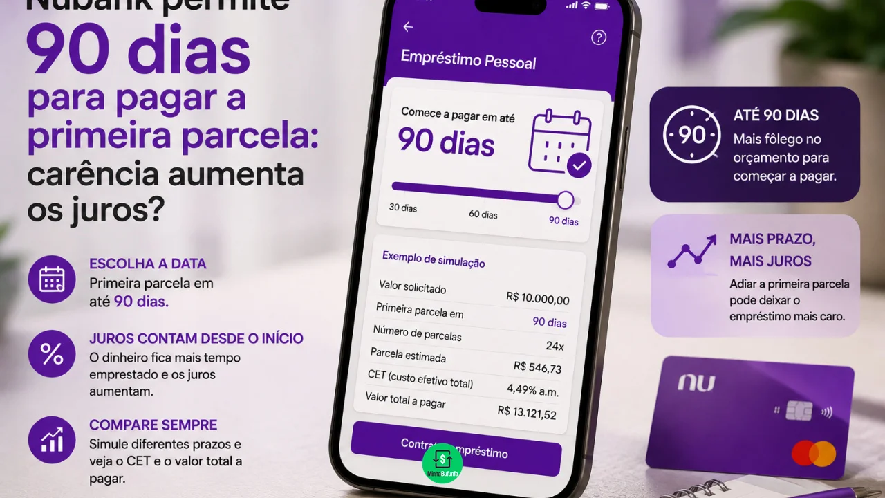 Nubank permite 90 dias para pagar a primeira parcela: carência aumenta os juros?
